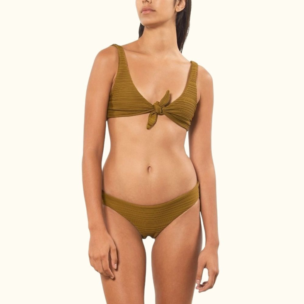 MARA HOFFMAN Zoa bikini bottom in textured Olive Size S